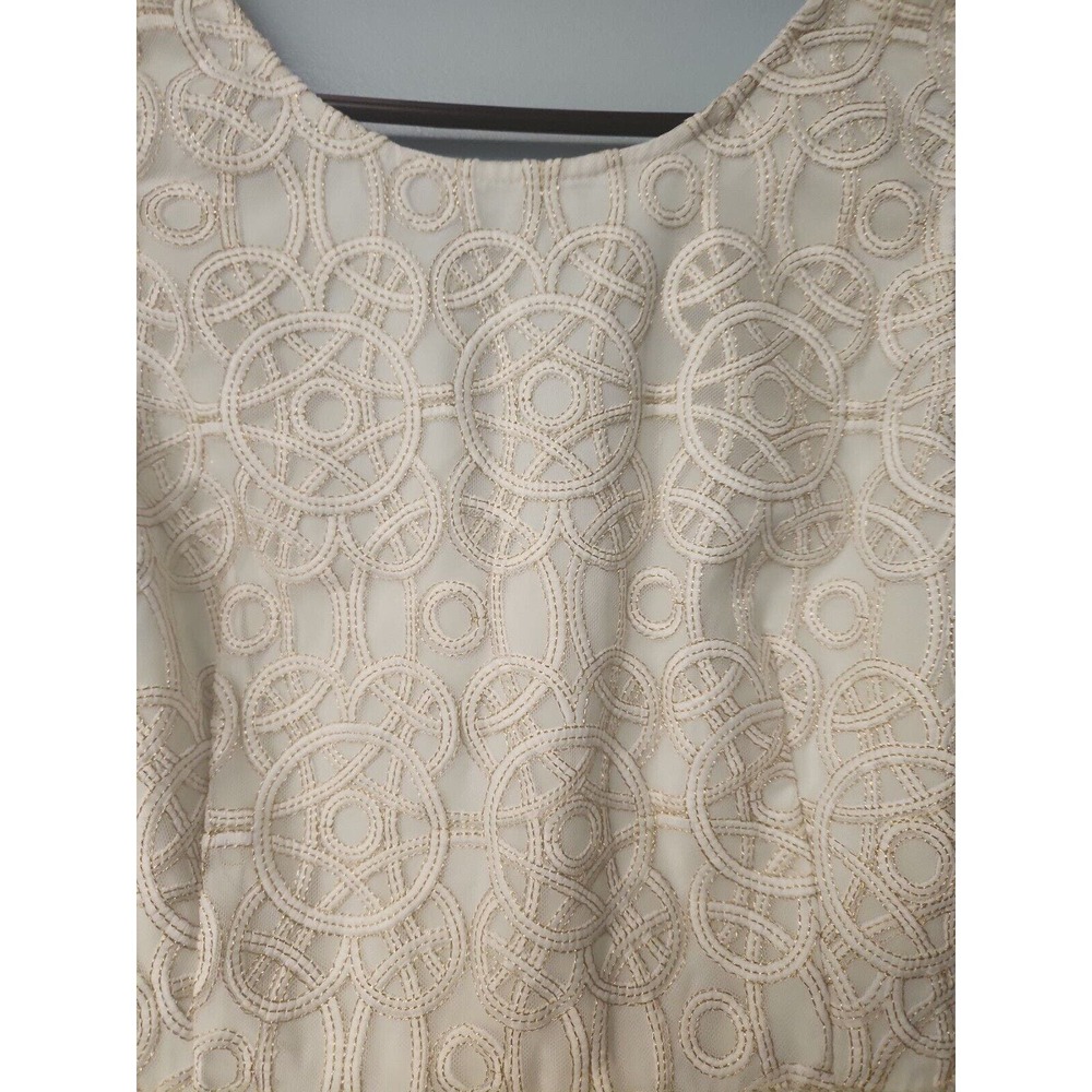 White Lined Sheer Dress Gold Embroidery Pearl Waistline Ark‎ & Co L + Video - Picture 2 of 8